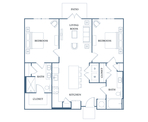 Floor plan for 2 beds, 2 baths, 1109 sqft